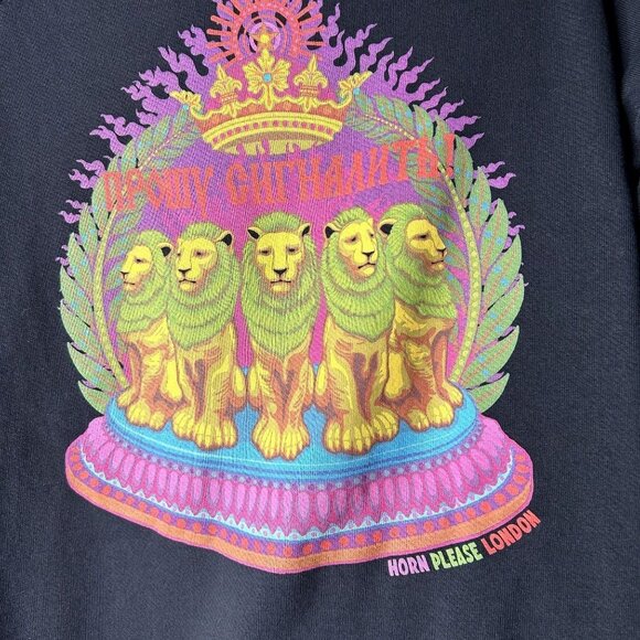 Horn Please! Black Lions 100% Cotton Crewneck Sweatshirt Women's Size Large L - Picture 3 of 8